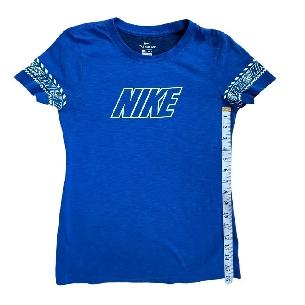 Nike Tee Shirt Women’s Tshirt Dri-fit Spellout Logo Blue & White Short Sleeve XS